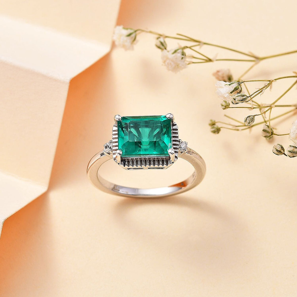 Emeraldine Triplet Quartz and Natural Zircon 3-Stone Ring in Rhodium Overlay Sterling Silver 2.76 Ct 7807290 2
