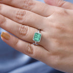 Emeraldine Quartz & Natural Zircon 3 Stone Ring in Rhodium Overlay Sterling Silver 2.76 Ct