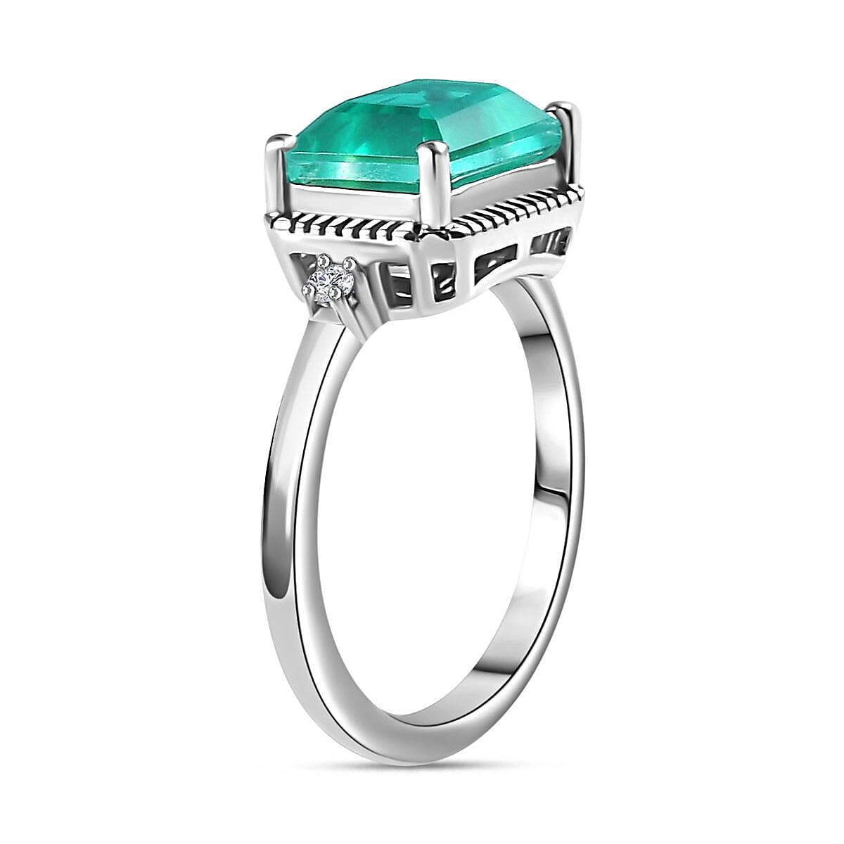 Emeraldine Triplet Quartz and Natural Zircon 3-Stone Ring in Rhodium Overlay Sterling Silver 2.76 Ct 7807290 4