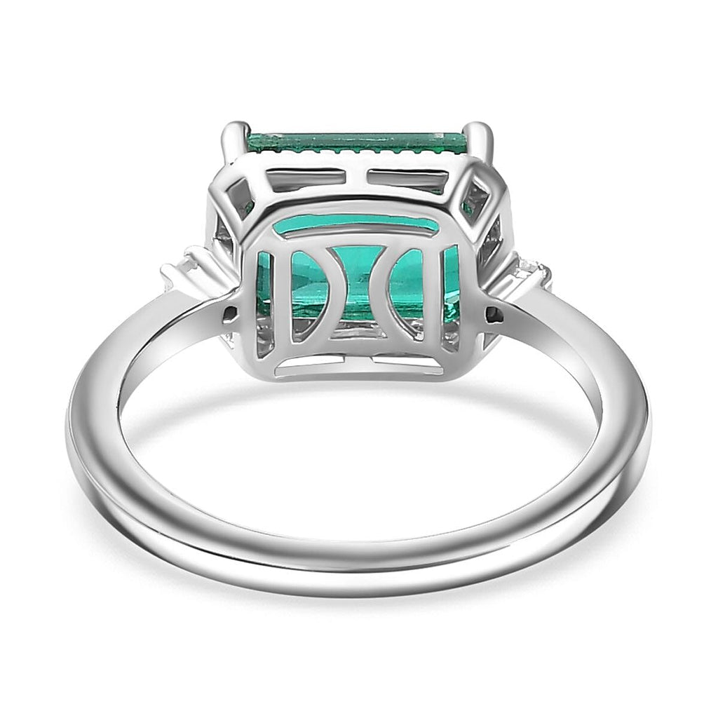 Emeraldine Quartz & Natural Zircon 3 Stone Ring in Rhodium Overlay Sterling Silver 2.76 Ct