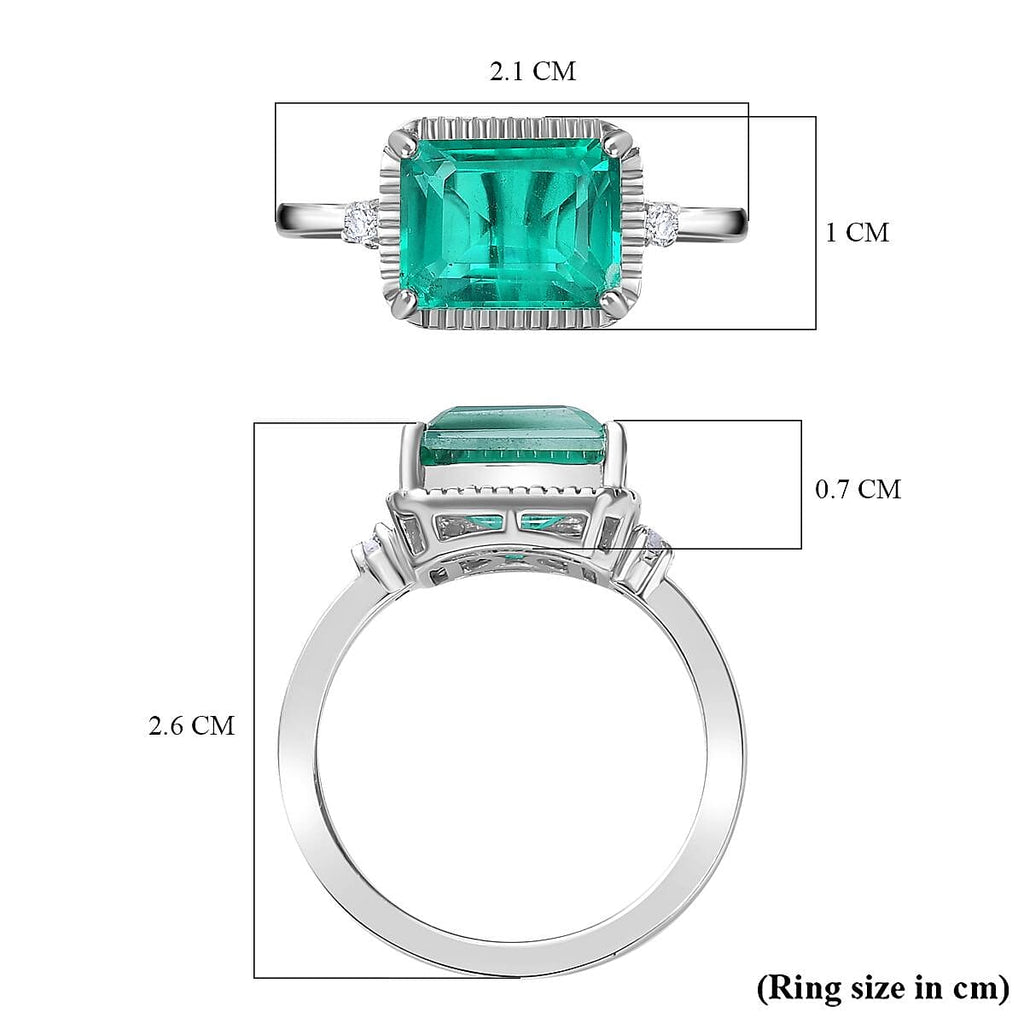 Emeraldine Quartz & Natural Zircon 3 Stone Ring in Rhodium Overlay Sterling Silver 2.76 Ct