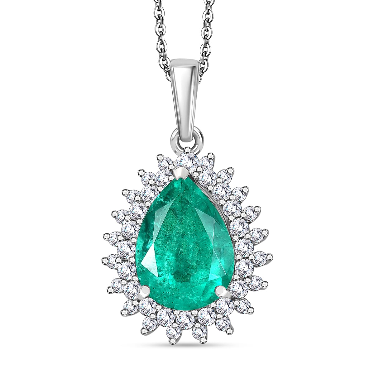 D'joy Emeraldine Triplet Quartz &amp; White Zircon Pendant with Chain (Size 20) in Platinum Overlay Sterling Silver 7.61 Ct. 4415518 0