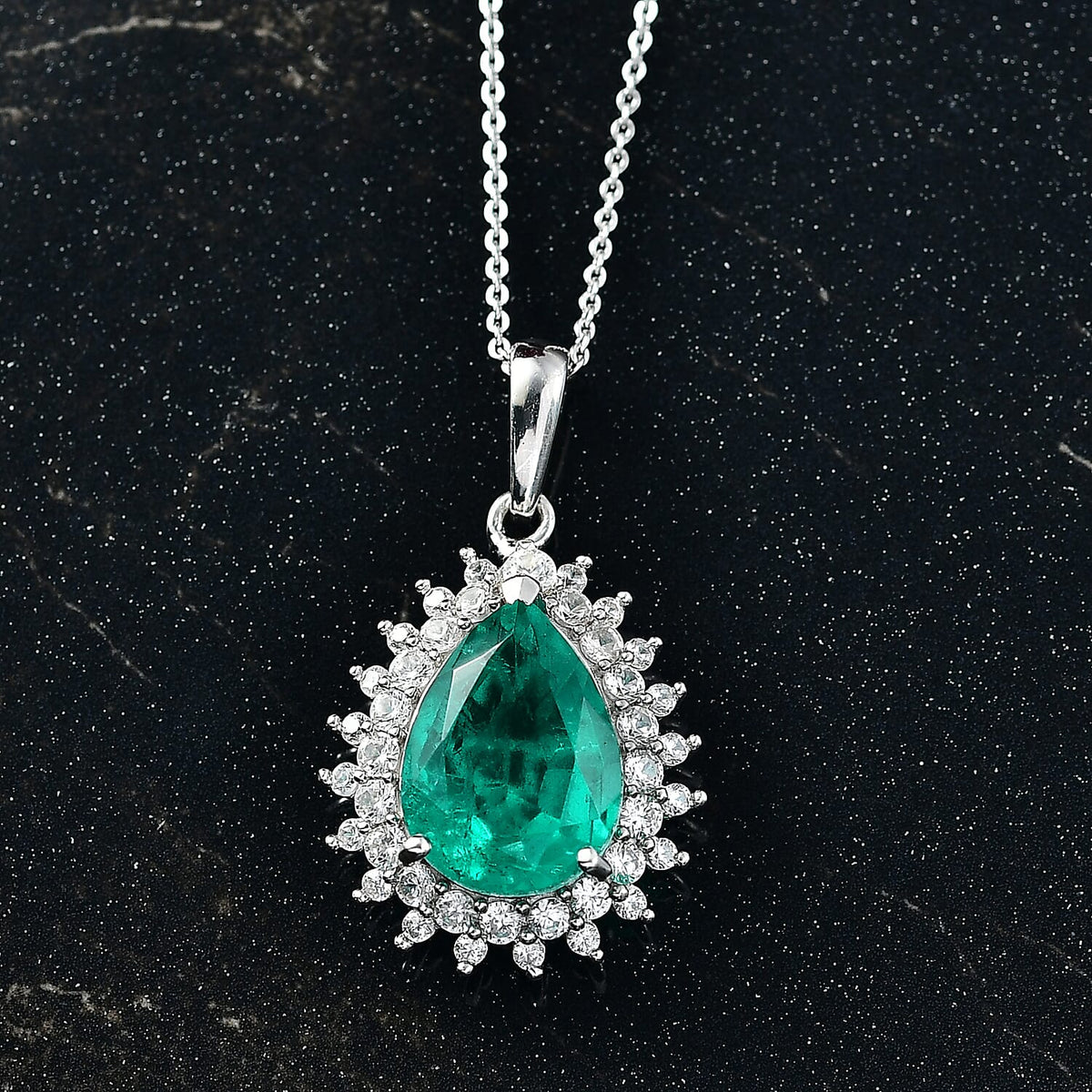 D'joy Emeraldine Triplet Quartz &amp; White Zircon Pendant with Chain (Size 20) in Platinum Overlay Sterling Silver 7.61 Ct. 4415518 3