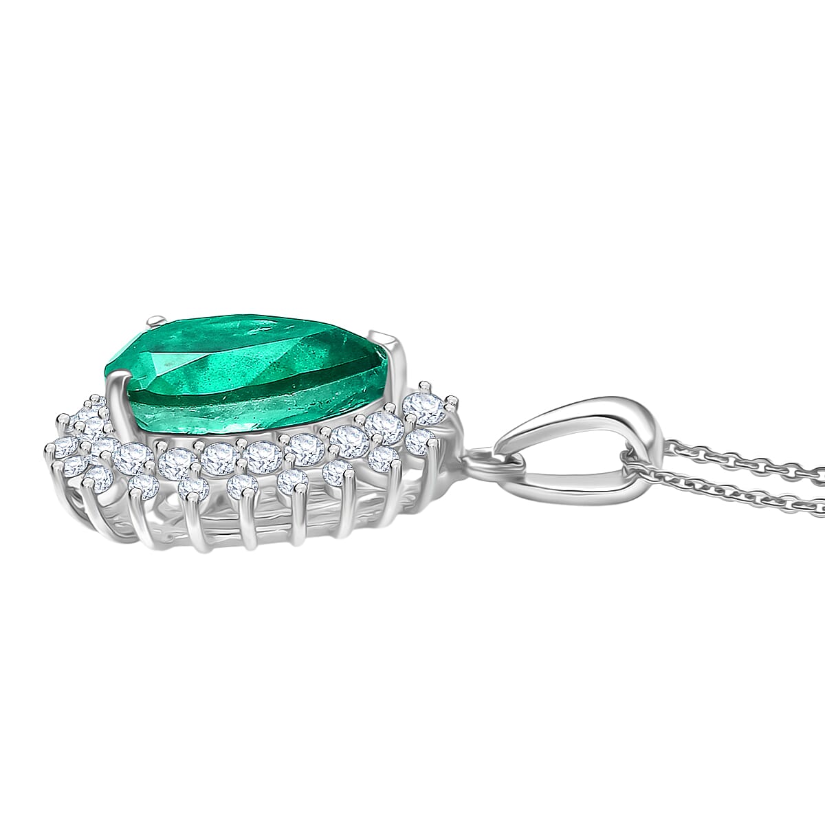 D'joy Emeraldine Triplet Quartz &amp; White Zircon Pendant with Chain (Size 20) in Platinum Overlay Sterling Silver 7.61 Ct. 4415518 4
