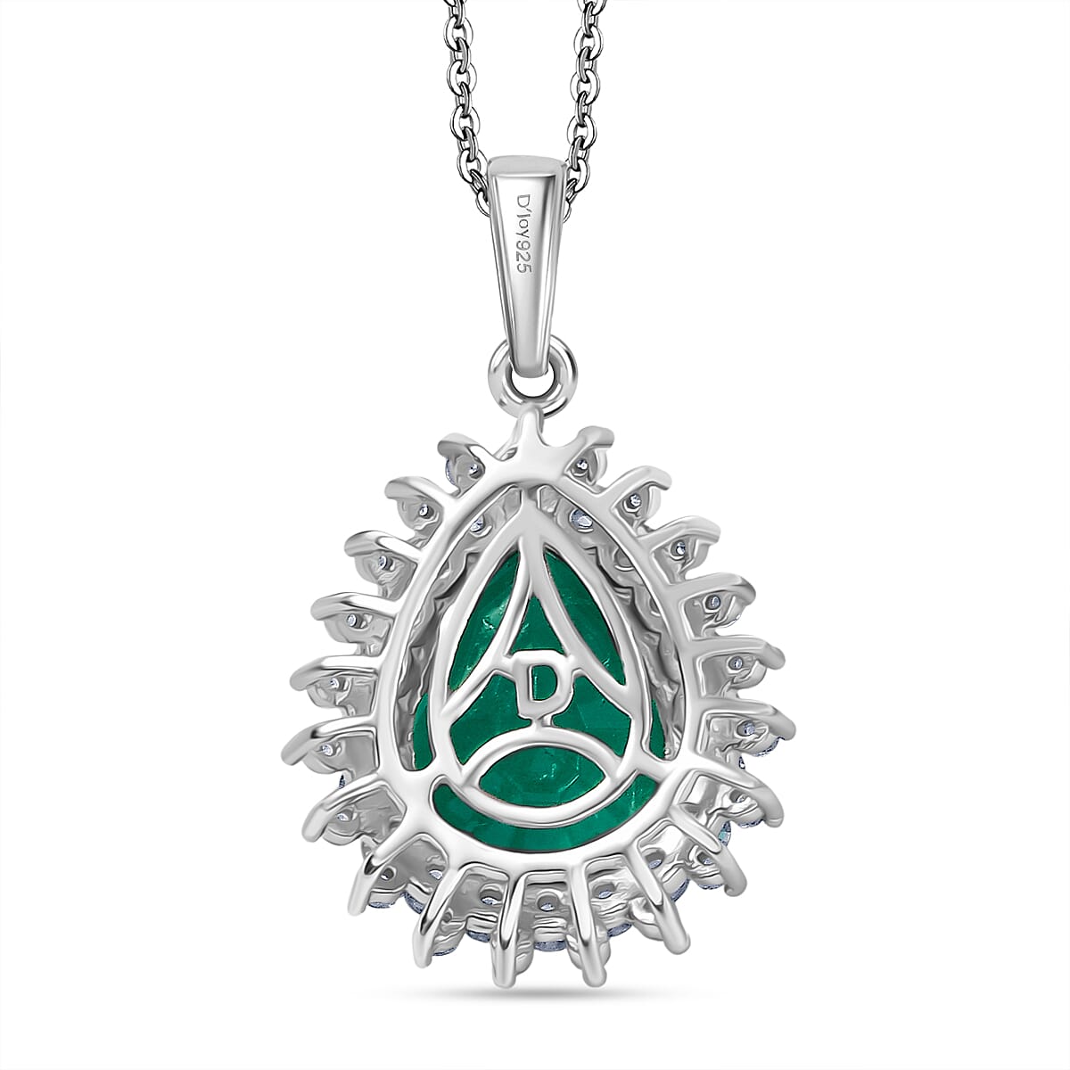 D'joy Emeraldine Triplet Quartz &amp; White Zircon Pendant with Chain (Size 20) in Platinum Overlay Sterling Silver 7.61 Ct. 4415518 5
