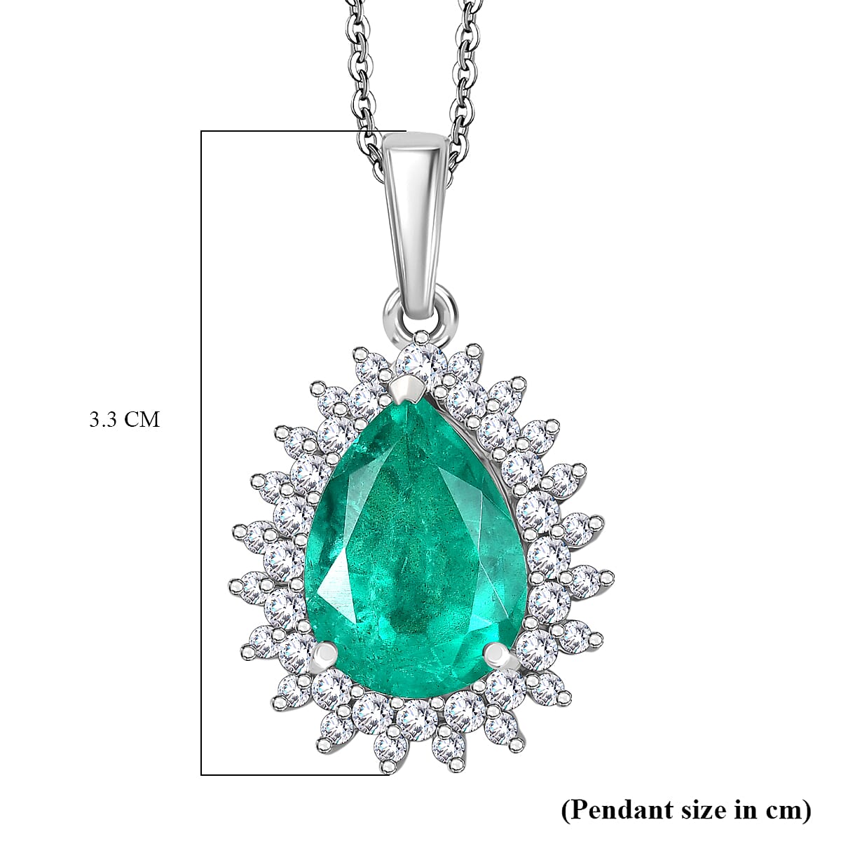 D'joy Emeraldine Triplet Quartz &amp; White Zircon Pendant with Chain (Size 20) in Platinum Overlay Sterling Silver 7.61 Ct. 4415518 7
