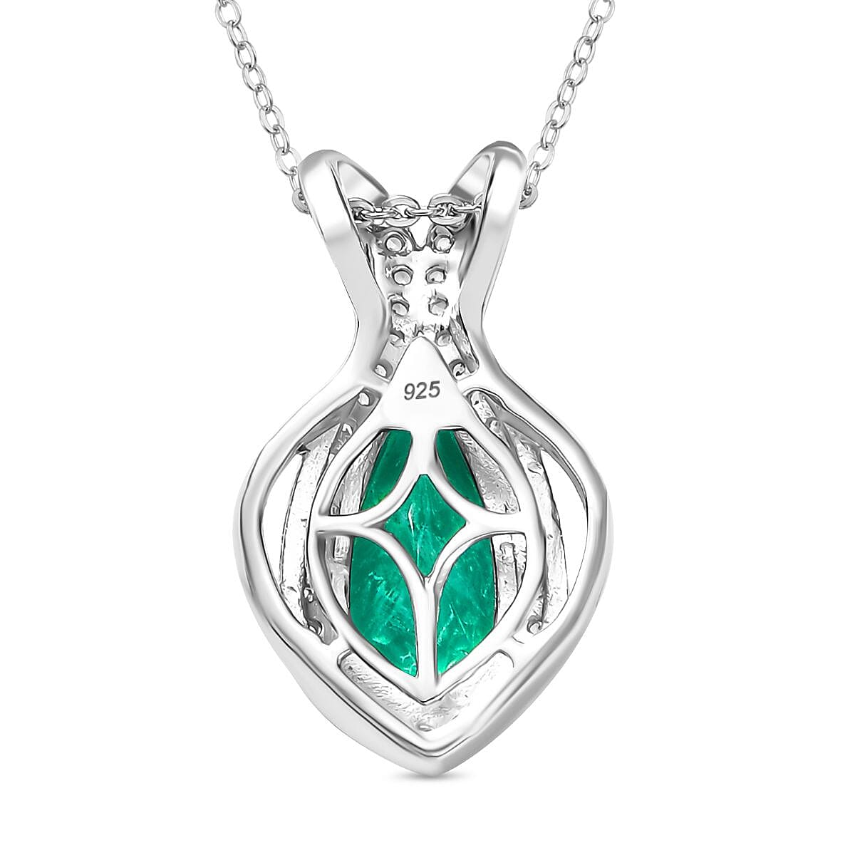 Emeraldine Triplet Quartz &amp; White Zircon Pendant with Chain (Size 20) in Rhodium Overlay Sterling Silver 2.46 Ct. 4361773 5