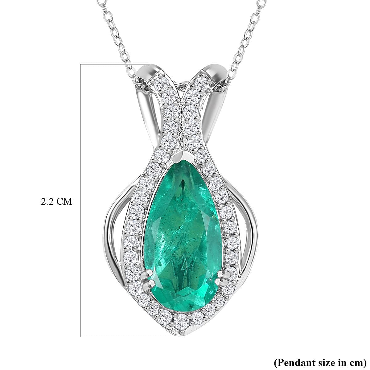 Emeraldine Triplet Quartz &amp; White Zircon Pendant with Chain (Size 20) in Rhodium Overlay Sterling Silver 2.46 Ct. 4361773 6