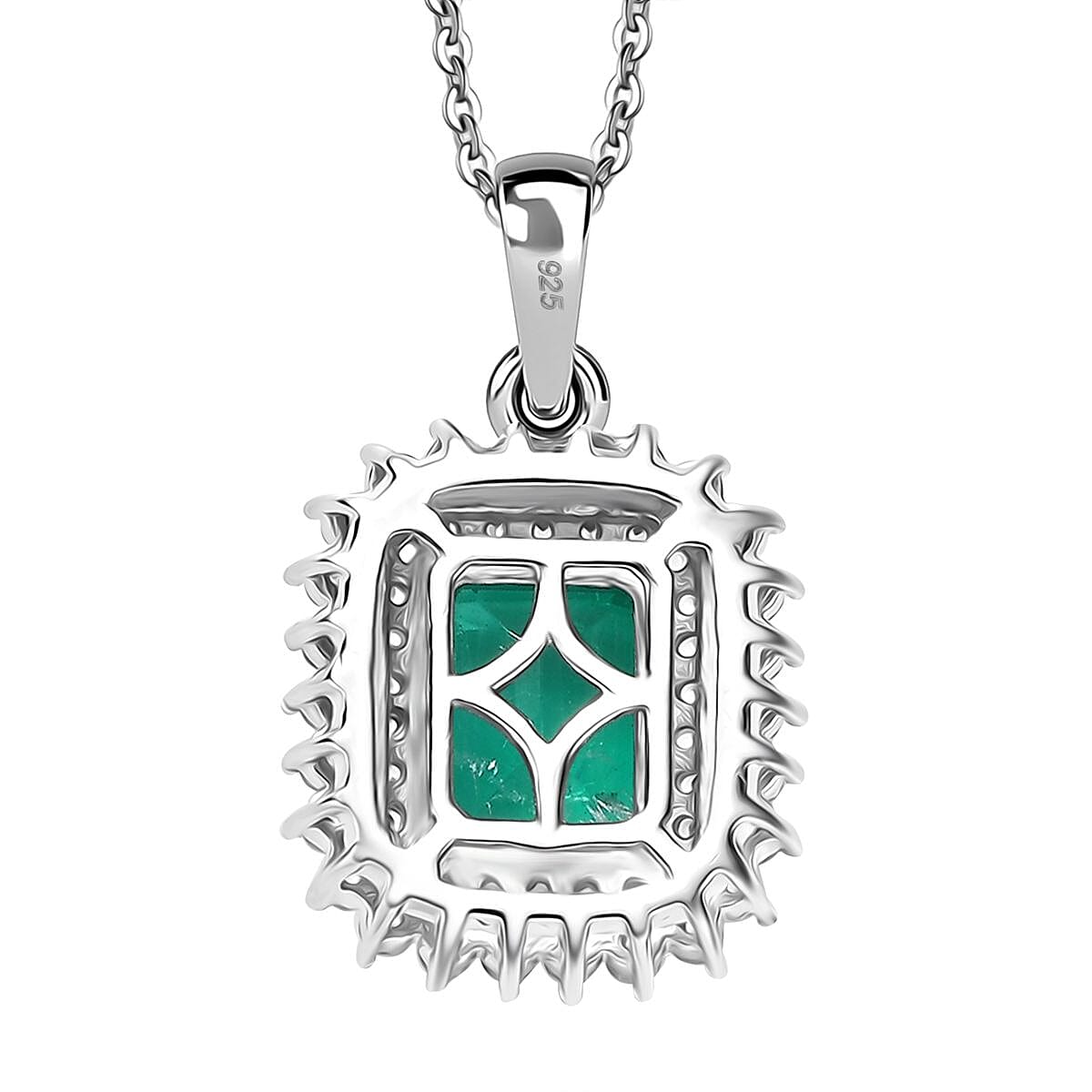 Emeraldine Triplet Quartz &amp; White Zircon Pendant with Chain (Size 20) in Rhodium Overlay Sterling Silver 2.24 Ct. 4361777 5