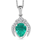 Emeraldine Triplet Quartz & White Zircon Pendant with Chain (Size 20) in Rhodium Overlay Sterling Silver 2.08 Ct.