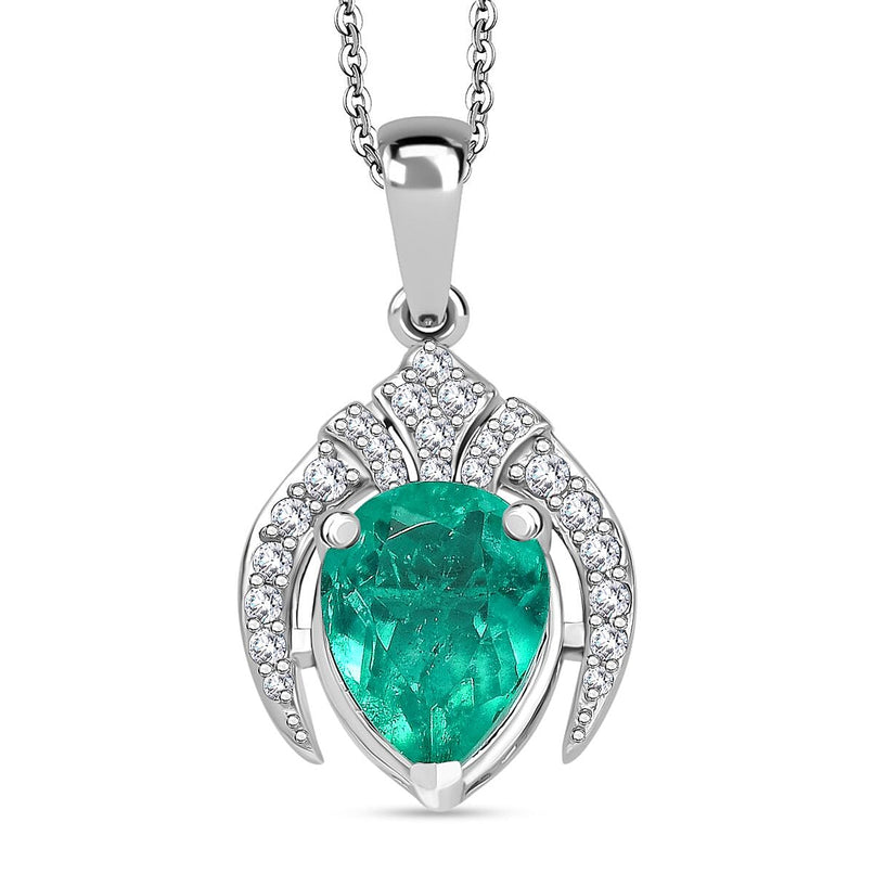 Emeraldine Triplet Quartz & White Zircon Pendant with Chain (Size 20) in Rhodium Overlay Sterling Silver 2.08 Ct.