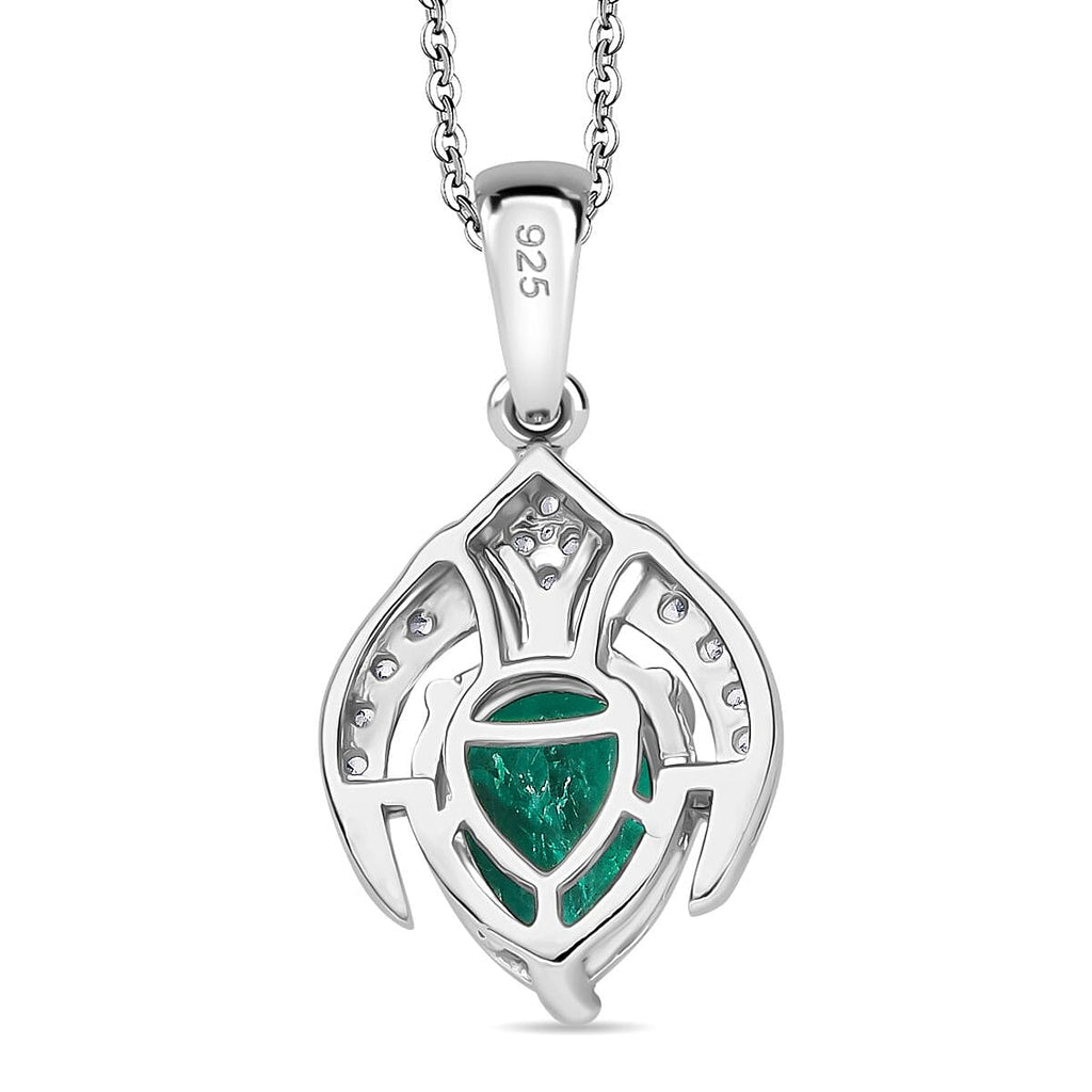 Emeraldine Triplet Quartz & White Zircon Pendant with Chain (Size 20) in Rhodium Overlay Sterling Silver 2.08 Ct.