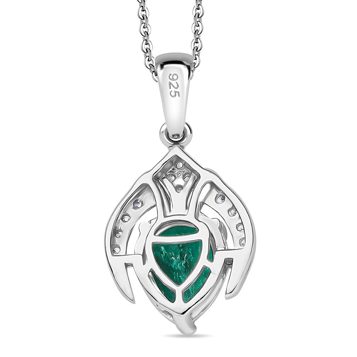 Emeraldine Triplet Quartz &amp; White Zircon Pendant with Chain (Size 20) in Rhodium Overlay Sterling Silver 2.08 Ct. 4363101 5