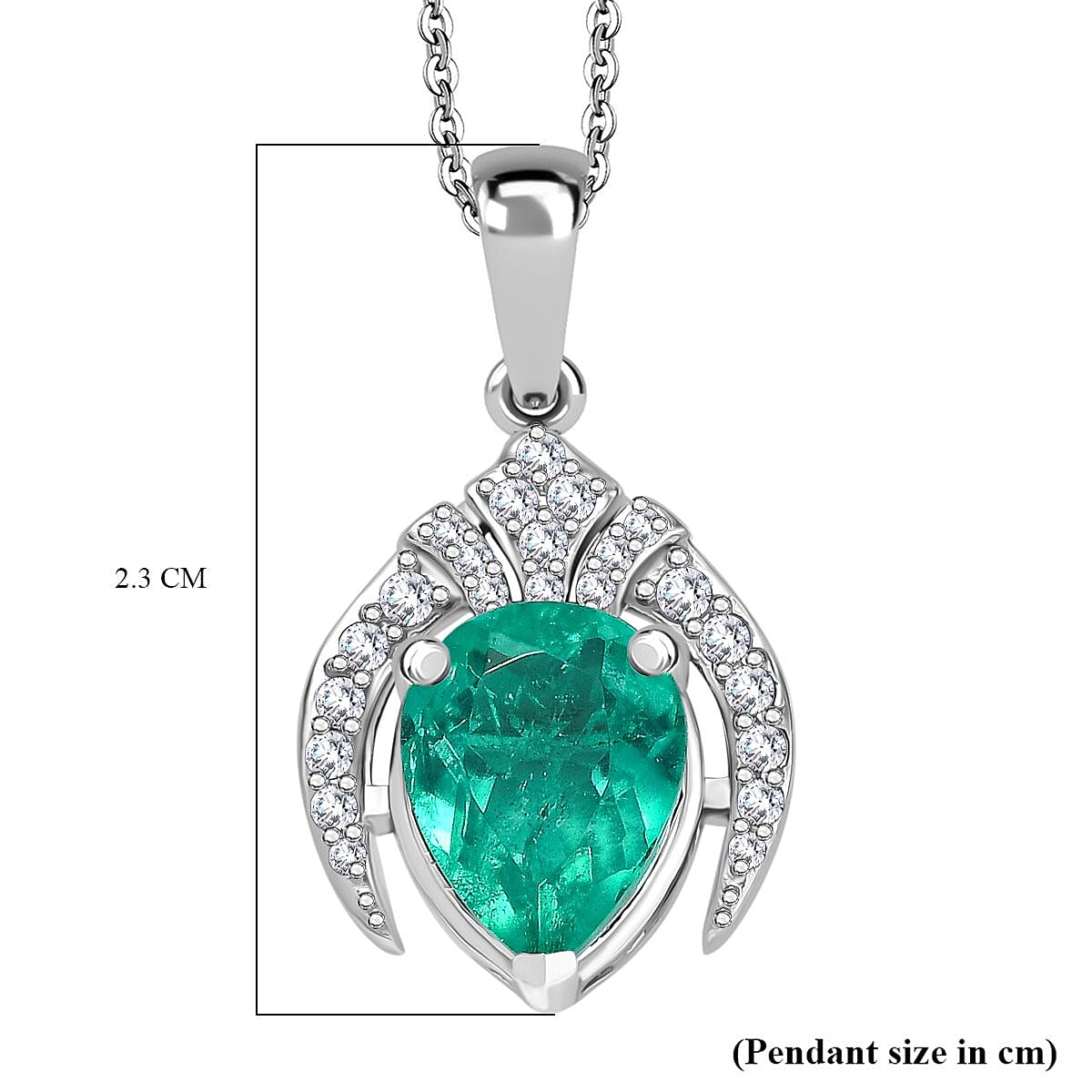 Emeraldine Triplet Quartz &amp; White Zircon Pendant with Chain (Size 20) in Rhodium Overlay Sterling Silver 2.08 Ct. 4363101 7
