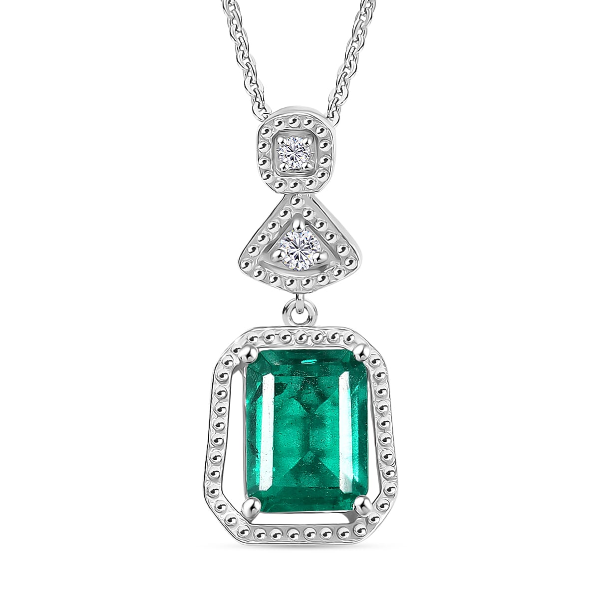 D'joy Emeraldine Triplet Quartz &amp; White Zircon Pendant with Chain (Size 20) in Platinum Overlay Sterling Silver 1.68 Ct. 4415013 0