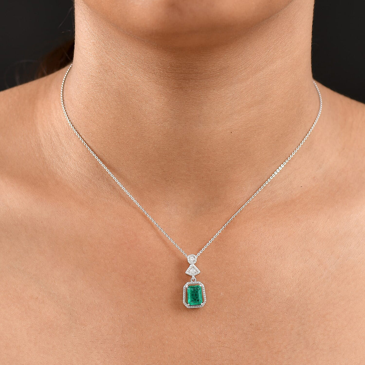 D'joy Emeraldine Triplet Quartz &amp; White Zircon Pendant with Chain (Size 20) in Platinum Overlay Sterling Silver 1.68 Ct. 4415013 1
