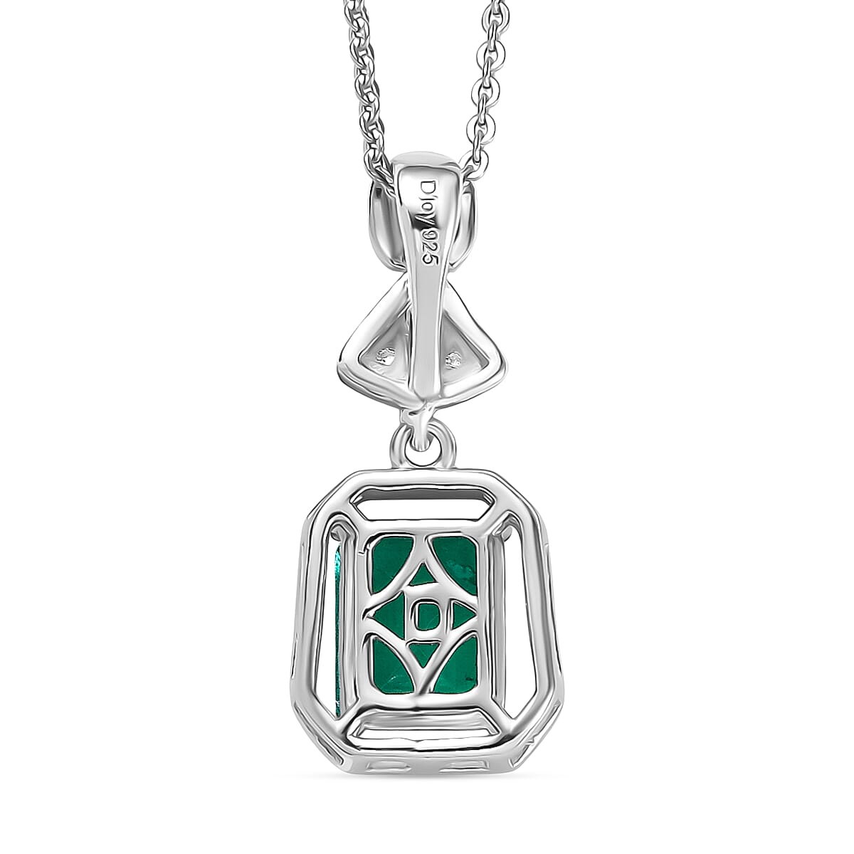 D'joy Emeraldine Triplet Quartz &amp; White Zircon Pendant with Chain (Size 20) in Platinum Overlay Sterling Silver 1.68 Ct. 4415013 4