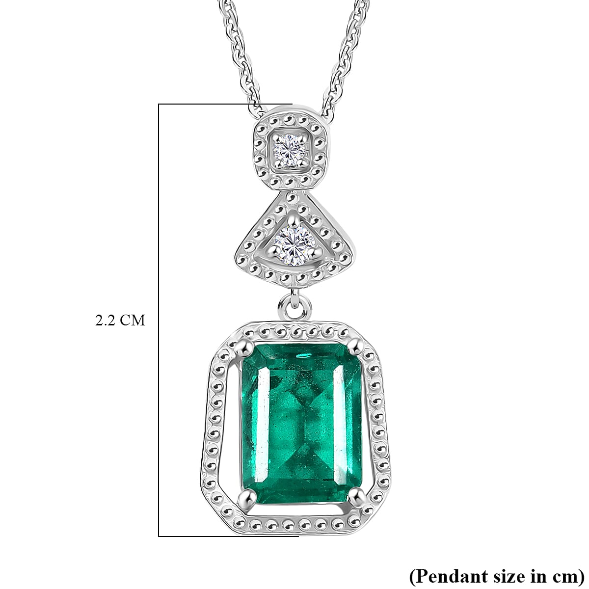 D'joy Emeraldine Triplet Quartz &amp; White Zircon Pendant with Chain (Size 20) in Platinum Overlay Sterling Silver 1.68 Ct. 4415013 6