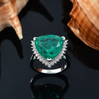 Emeraldine Triplet Quartz & White Zircon Ring in Rhodium Overlay Sterling Silver 10.09 Ct.