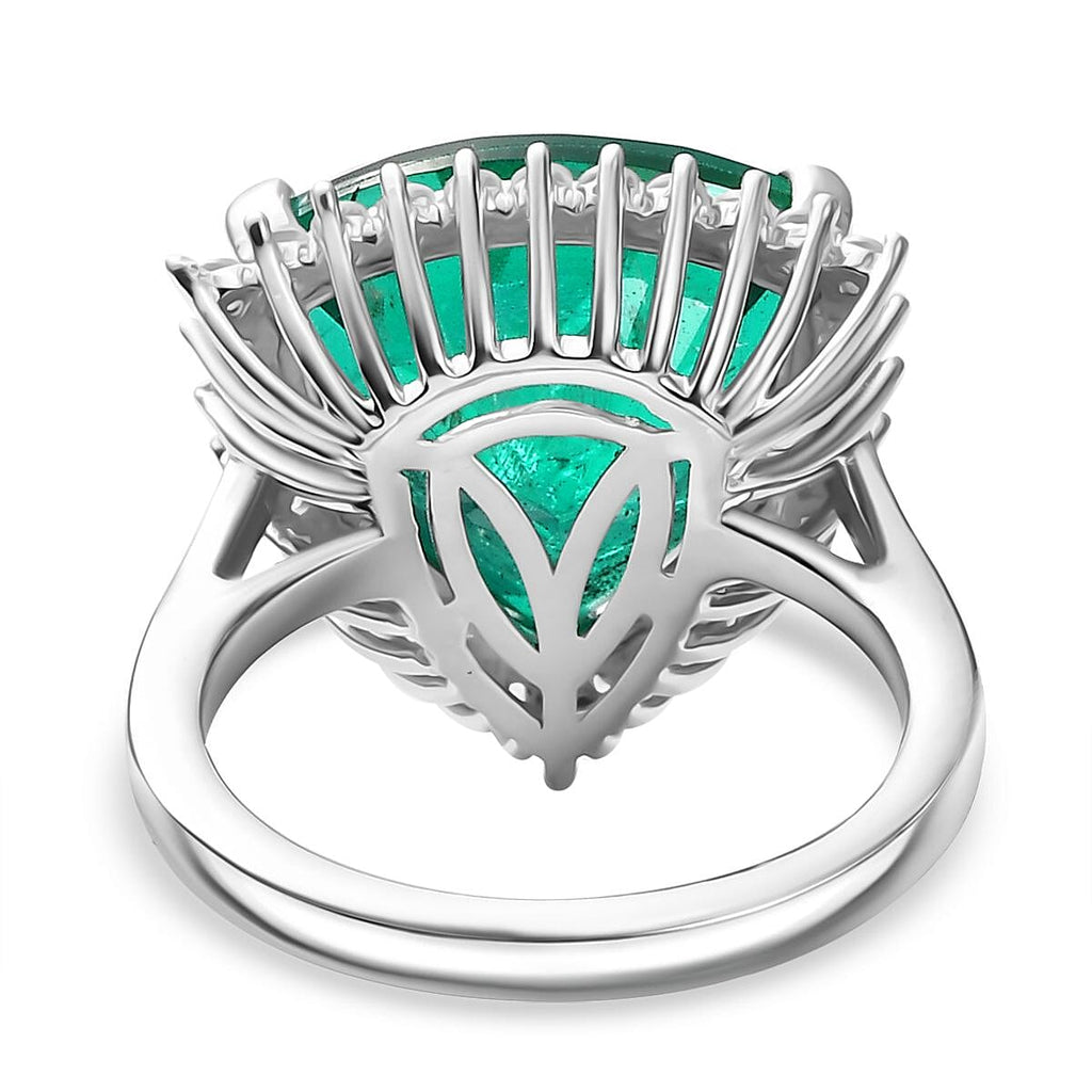 Emeraldine Triplet Quartz & White Zircon Ring in Rhodium Overlay Sterling Silver 10.09 Ct.