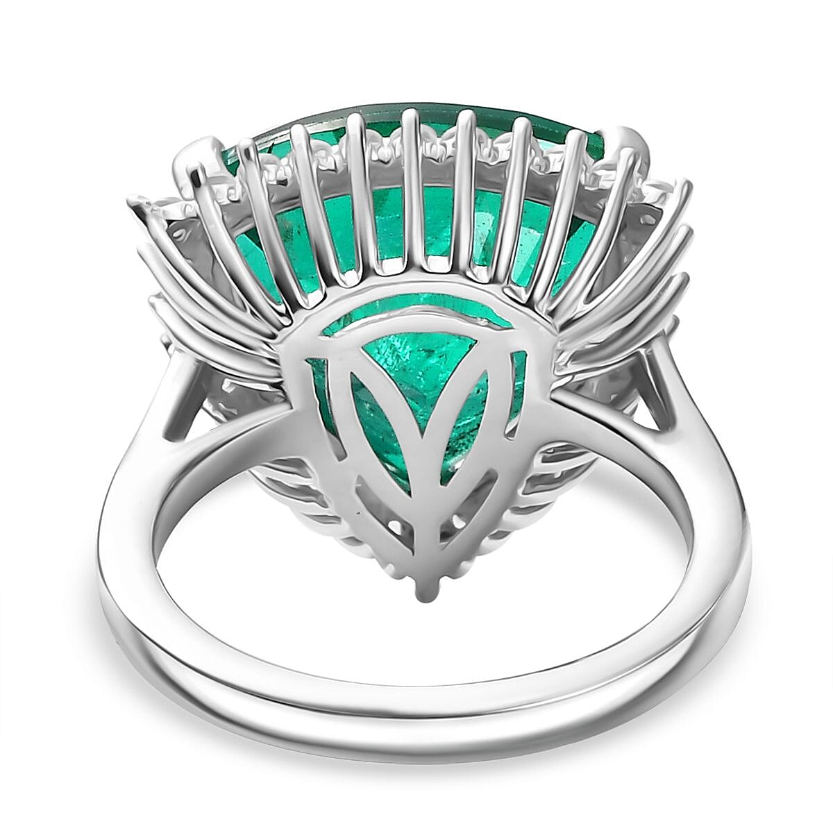 Emeraldine Triplet Quartz, White Zircon Halo Ring in Rhodium Overlay Sterling Silver 10.09 Ct. 8066661 5
