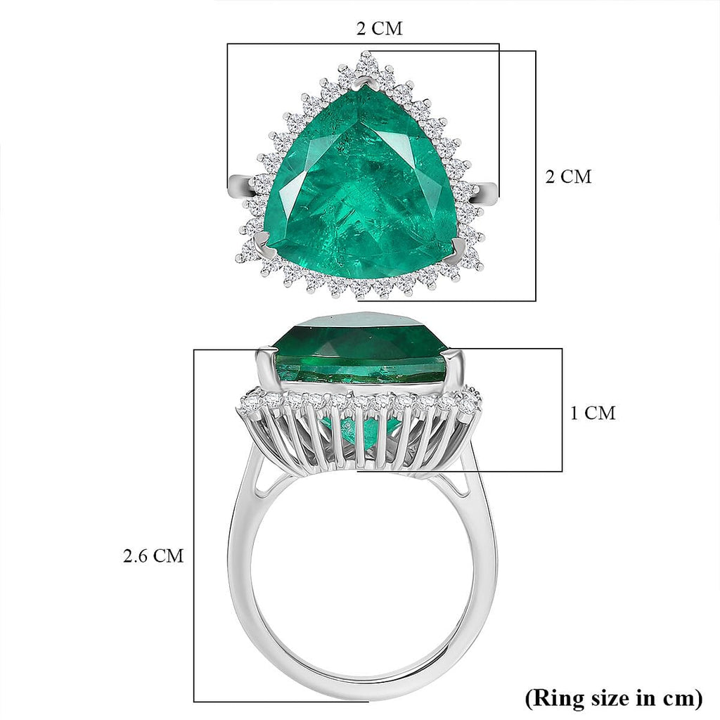 Emeraldine Triplet Quartz & White Zircon Ring in Rhodium Overlay Sterling Silver 10.09 Ct.
