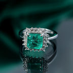 Emeraldine Triplet Quartz & White Zircon Ring in Rhodium Overlay Sterling Silver 3.74 Ct.