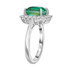 Emeraldine Triplet Quartz & White Zircon Ring in Rhodium Overlay Sterling Silver 3.74 Ct.