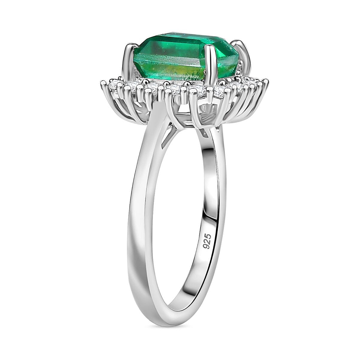 Emeraldine Triplet Quartz &amp; White Zircon Ring in Rhodium Overlay Sterling Silver 3.74 Ct. 8068956 4