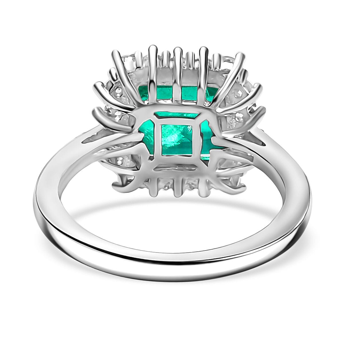 Emeraldine Triplet Quartz &amp; White Zircon Ring in Rhodium Overlay Sterling Silver 3.74 Ct. 8068956 5