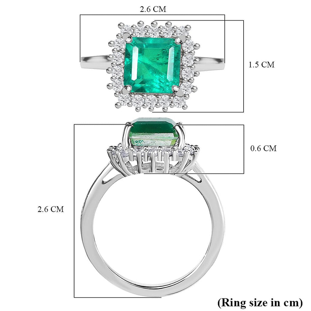 Emeraldine Triplet Quartz & White Zircon Ring in Rhodium Overlay Sterling Silver 3.74 Ct.