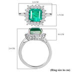 Emeraldine Triplet Quartz & White Zircon Ring in Rhodium Overlay Sterling Silver 3.74 Ct.