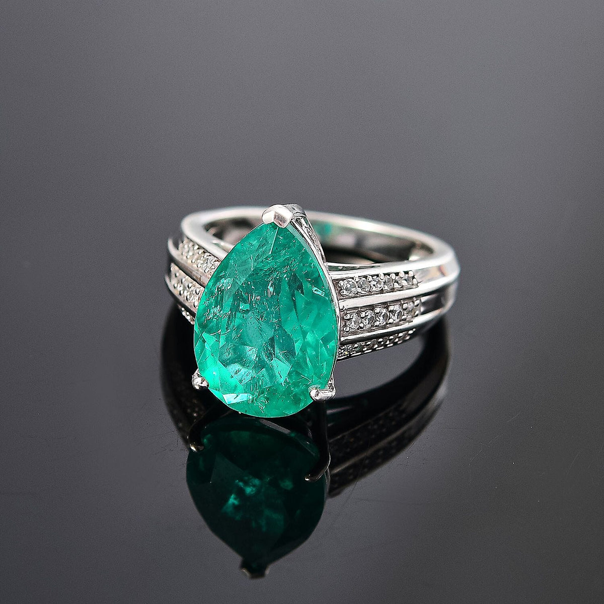 Emeraldine Triplet Quartz &amp; White Zircon Ring in Rhodium Overlay Sterling Silver 5.97 Ct. 8076520 2