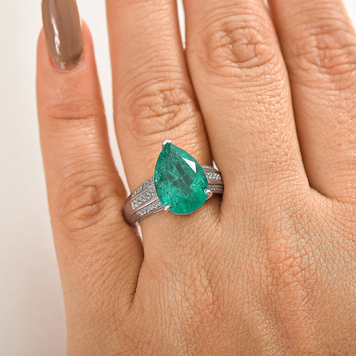 Emeraldine Triplet Quartz &amp; White Zircon Ring in Rhodium Overlay Sterling Silver 5.97 Ct. 8076520 3