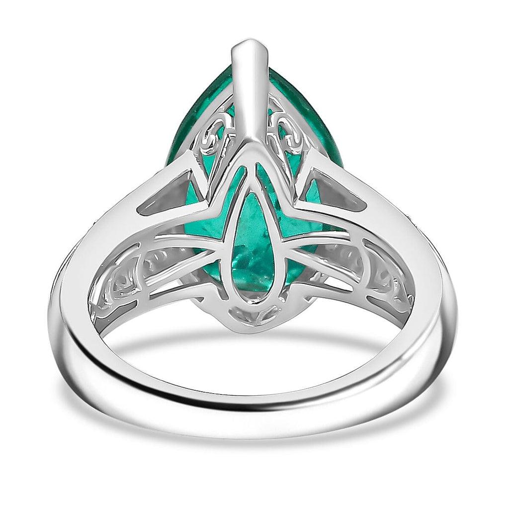 Emeraldine Triplet Quartz & White Zircon Ring in Rhodium Overlay Sterling Silver 5.97 Ct.