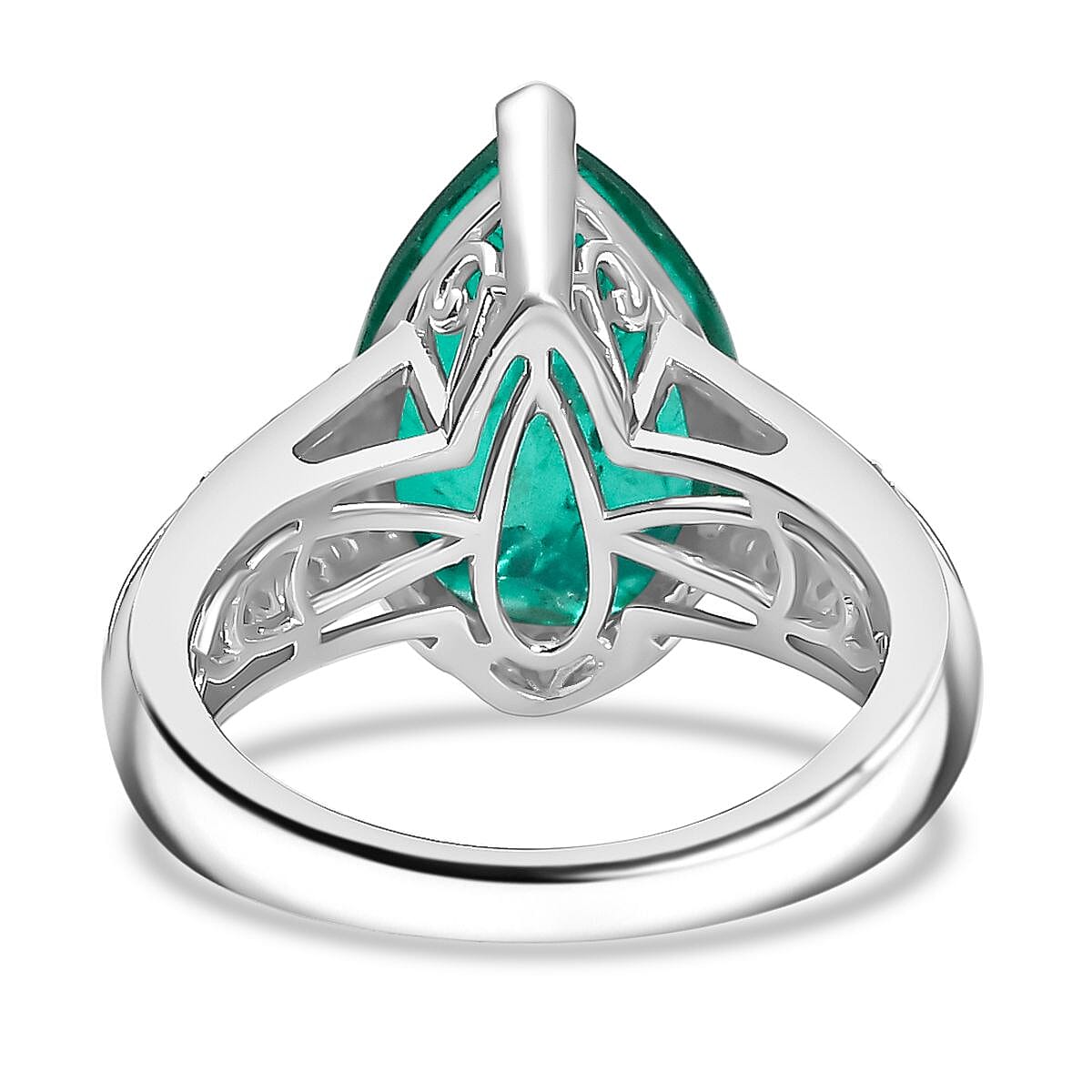 Emeraldine Triplet Quartz &amp; White Zircon Ring in Rhodium Overlay Sterling Silver 5.97 Ct. 8076520 5
