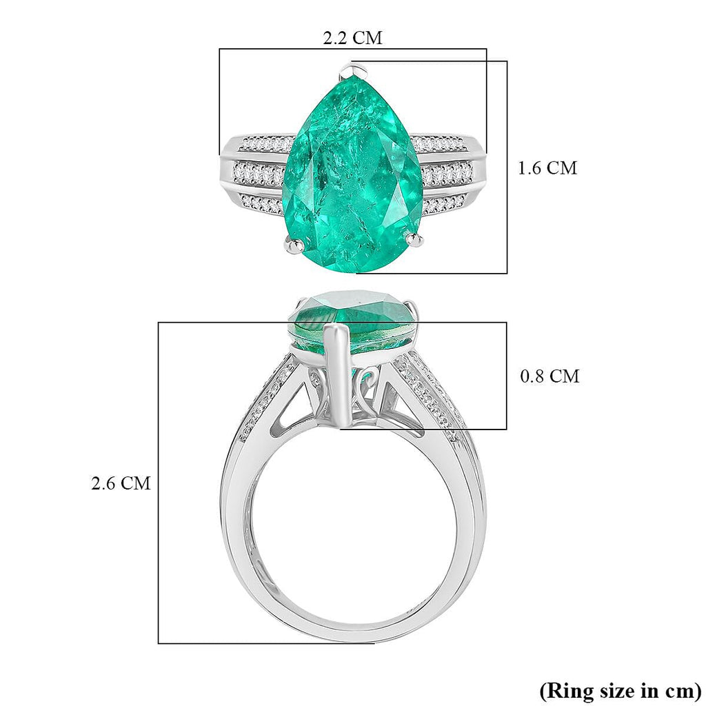 Emeraldine Triplet Quartz & White Zircon Ring in Rhodium Overlay Sterling Silver 5.97 Ct.