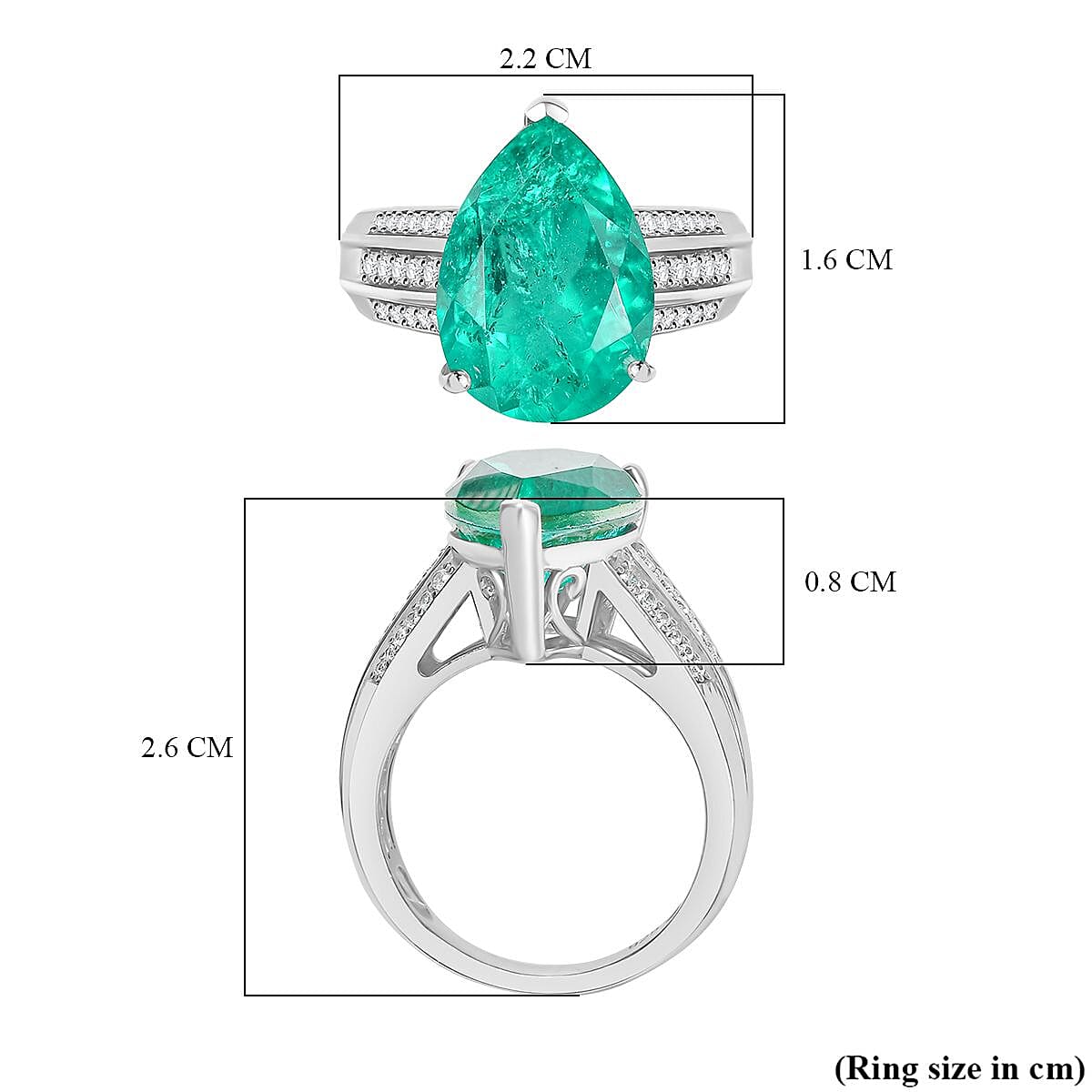 Emeraldine Triplet Quartz &amp; White Zircon Ring in Rhodium Overlay Sterling Silver 5.97 Ct. 8076520 6