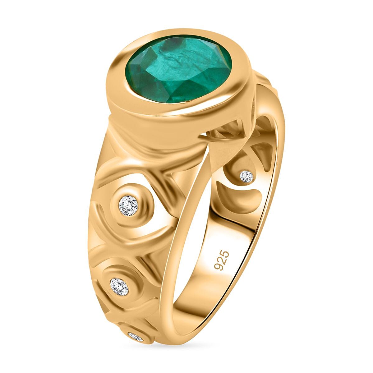 Emeraldine Triplet Quartz &amp; White Zircon Ring in Vermeil Yellow Gold Sterling Silver 3.46 Ct. 7962361 7