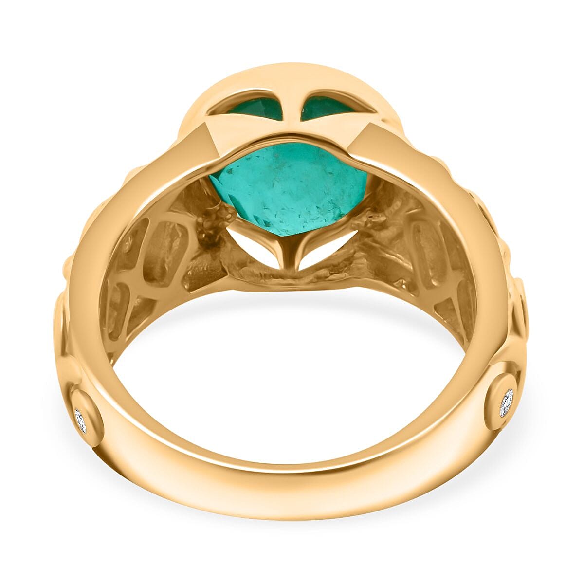 Emeraldine Triplet Quartz &amp; White Zircon Ring in Vermeil Yellow Gold Sterling Silver 3.46 Ct. 7962361 9