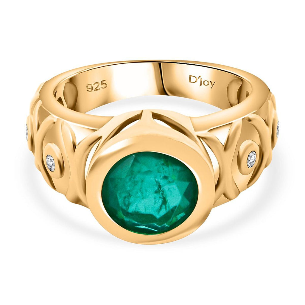 Emeraldine Triplet Quartz & White Zircon Ring in Vermeil Yellow Gold Sterling Silver 3.46 Ct.