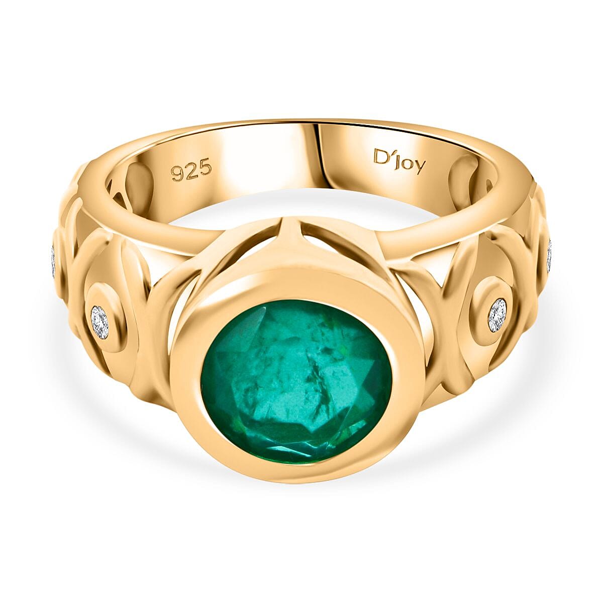 Emeraldine Triplet Quartz &amp; White Zircon Ring in Vermeil Yellow Gold Sterling Silver 3.46 Ct. 7962361 0