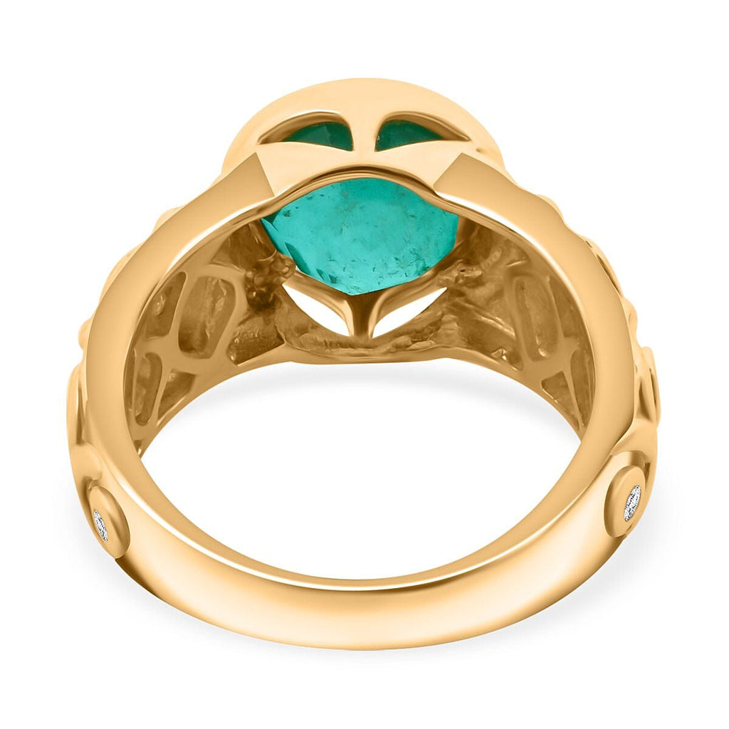 Emeraldine Triplet Quartz & White Zircon Ring in Vermeil Yellow Gold Sterling Silver 3.46 Ct.