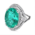 Emeraldine Triplet Quartz & Natural Zircon Ring in Platinum Overlay Sterling Silver 23.58 Ct, Silver Wt. 8.61 Gms