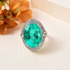 Emeraldine Triplet Quartz & Natural Zircon Ring in Platinum Overlay Sterling Silver 23.58 Ct, Silver Wt. 8.61 Gms