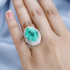 Emeraldine Triplet Quartz & Natural Zircon Ring in Platinum Overlay Sterling Silver 23.58 Ct, Silver Wt. 8.61 Gms