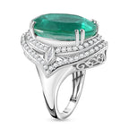 Emeraldine Triplet Quartz & Natural Zircon Ring in Platinum Overlay Sterling Silver 23.58 Ct, Silver Wt. 8.61 Gms