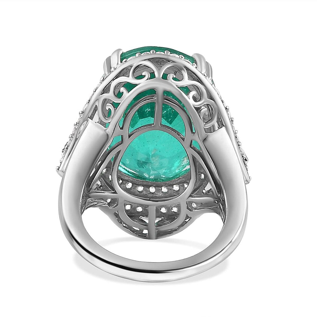 Emeraldine Triplet Quartz & Natural Zircon Ring in Platinum Overlay Sterling Silver 23.58 Ct, Silver Wt. 8.61 Gms