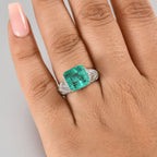 Emeraldine Triplet Quartz & White Zircon Solitaire Ring in Rhodium Overlay Sterling Silver 5.88 Ct.