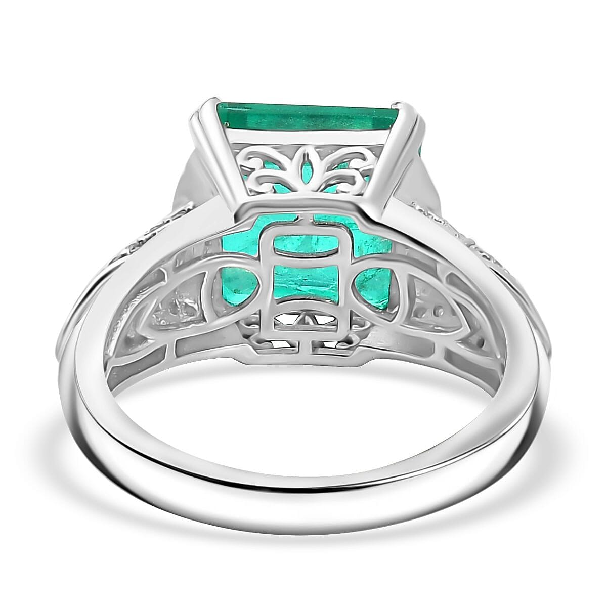 Emeraldine Triplet Quartz, White Zircon Solitaire Ring in Rhodium Overlay Sterling Silver 5.88 Ct. 8074690 5